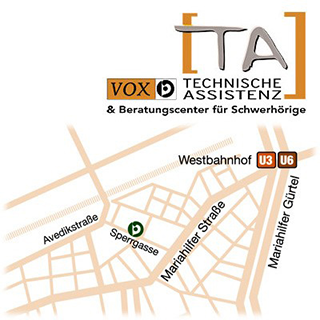 Kleiner Ausschnitt aus einem Straßenplan als Anfahrtsplan zu TA VOX.